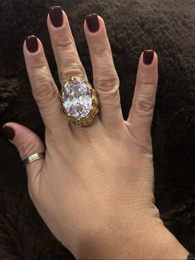 Gold Statement Ring with Large Pale Lilac Crystal